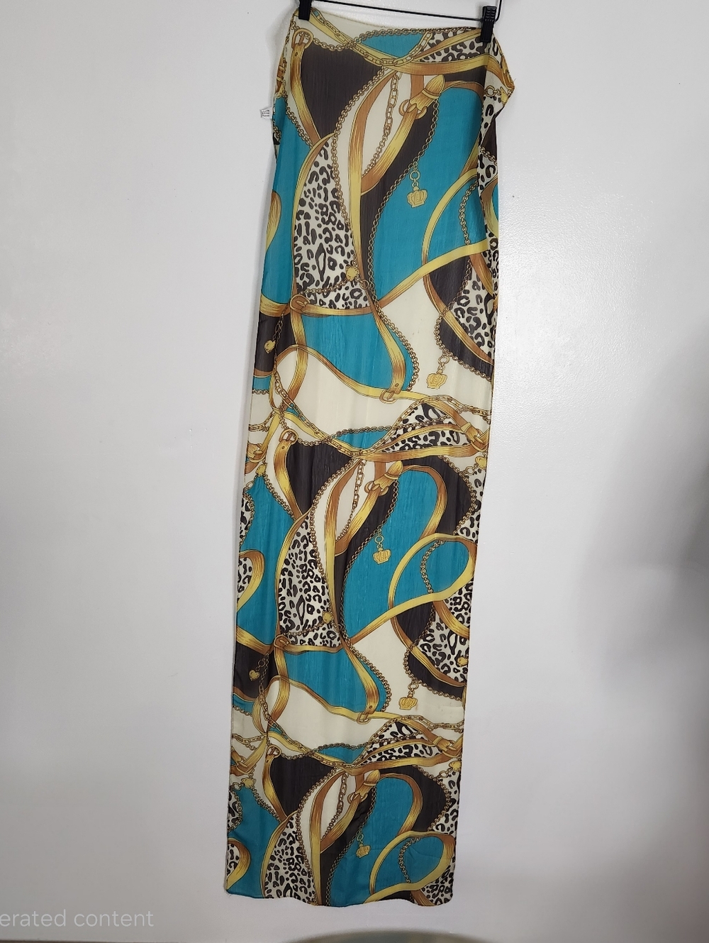 Teal Gold Leopard Chain Belt Print Scarf Rectangle Textured Large 63x18